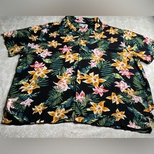 No Boundaries Men’s 3XL Tropical Hawaiian Button Down Shirt Black Relaxed